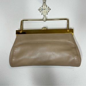 Adeam Top Handle Leather Mini Bag Clutch in Beige